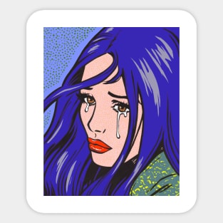 Blue Crying Comic Girl Sticker